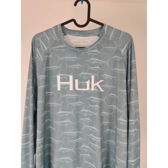 (V) HUK Performance Fishing PATTERN Long Sleeve Hoodie - Men’s LARGE - Picture 3 of 9